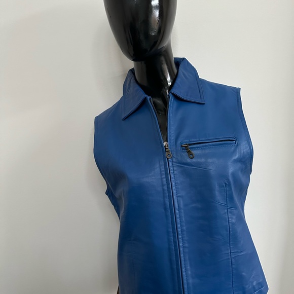 BLUE LEATHER VEST. Fully lined. Blue. SERRANO size S - Picture 3 of 10